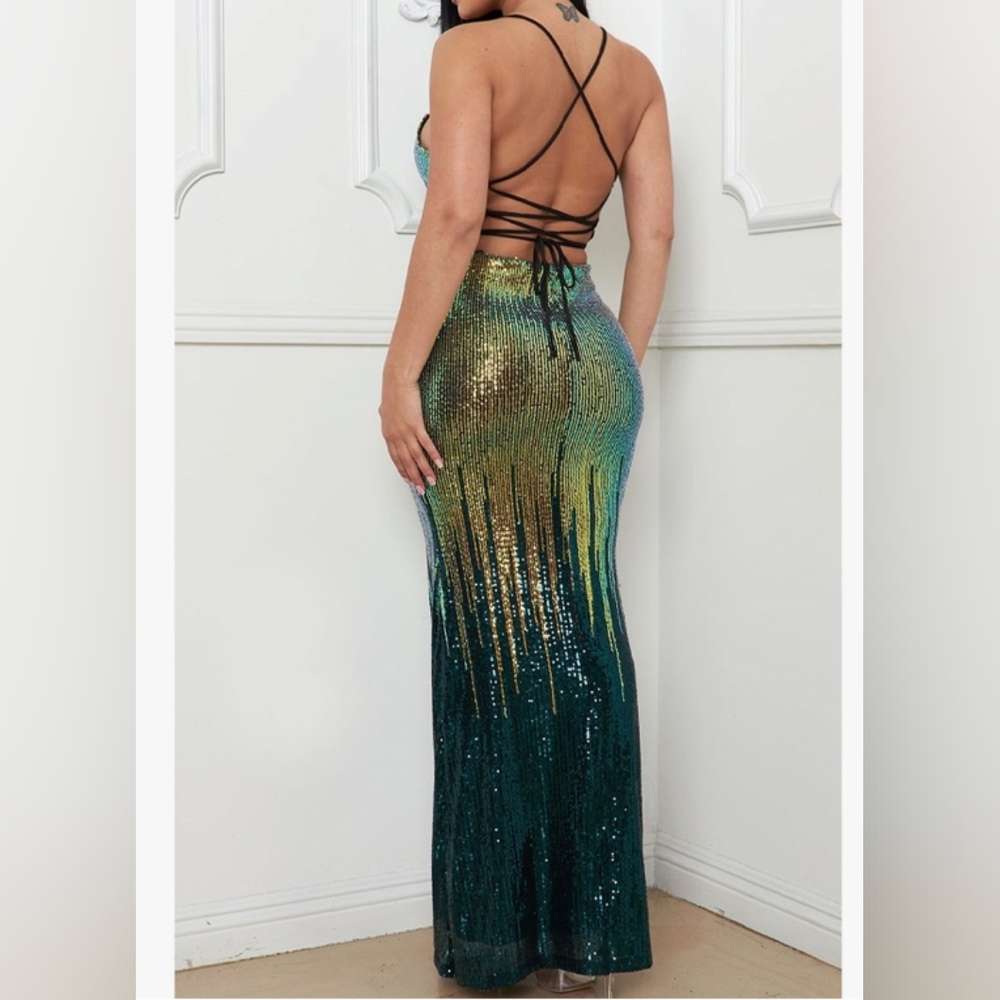 Ombré green sequin, evening dress - Picture 2 of 2